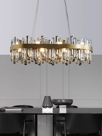 American-Style Light Luxury Crystal Chandelier, Post-Modern Minimalist Living Room, Round Dining Room, All-Copper Villa Lamp, Direct Sales from Zhongshan Manufacturer