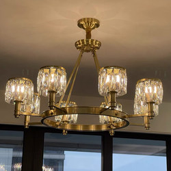 American Crystal Chandelier, All Copper, Light Luxury Living Room Lighting, Luxurious and Atmospheric Dining Room, Bedroom, Zhongshan Lighting, Factory Direct Sale