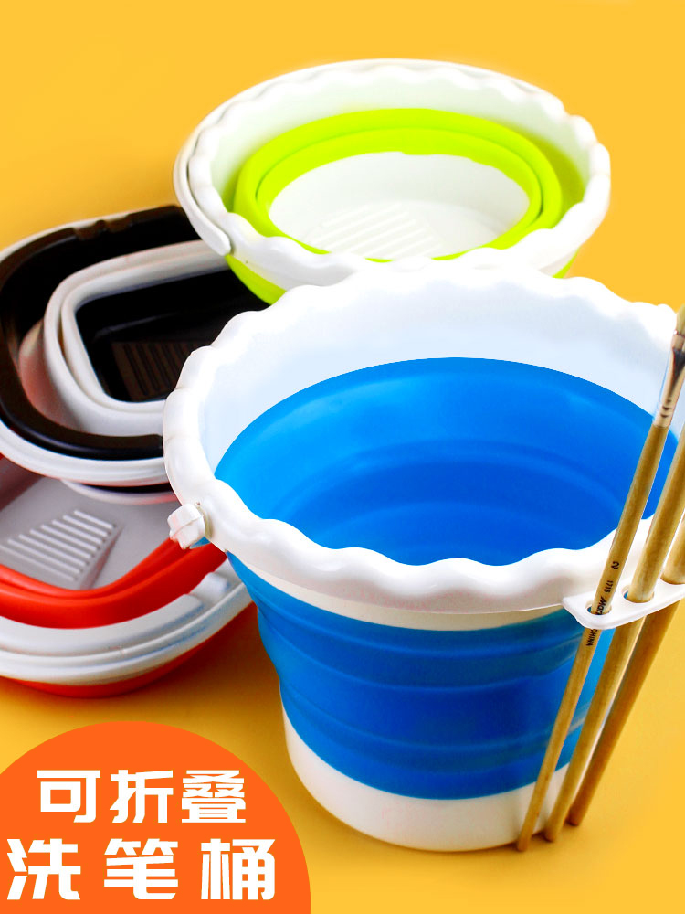 Folding pen washing bucket for art students Silicone gouache Chinese painting pigment Watercolor painting Portable plastic small water tube