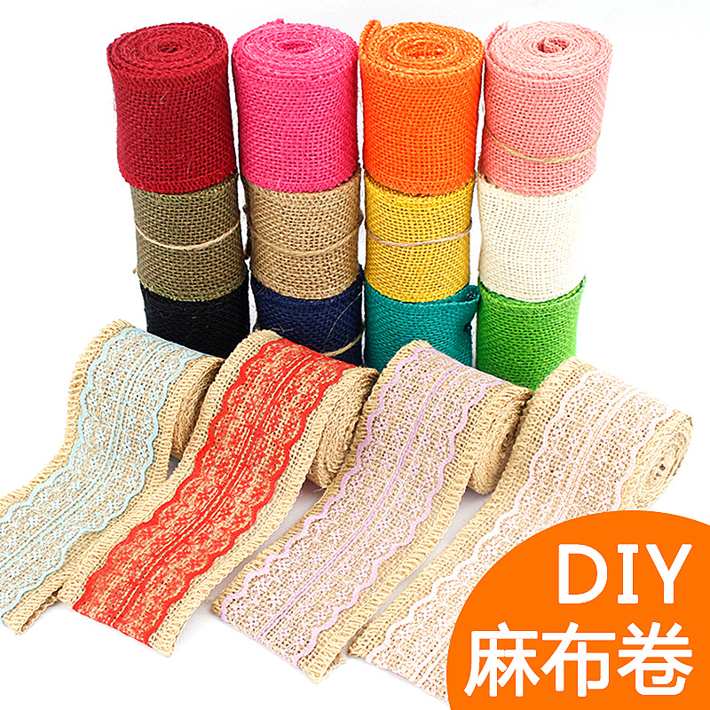 12 Color color Hemp Cloth Roll Numb Lace Lace Lace Handmade Christmas Wedding Packing Flower Shop Crafts Lace Coarse Cloth
