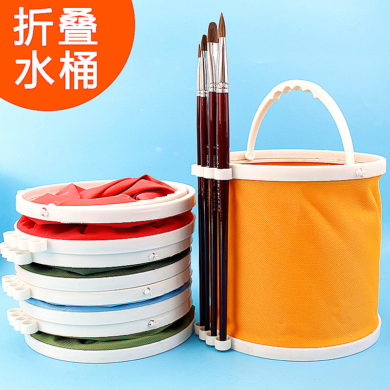 Large pluggable pen hard bottom bucket foldable large capacity art shabu bucket canvas multifunctional painting bucket