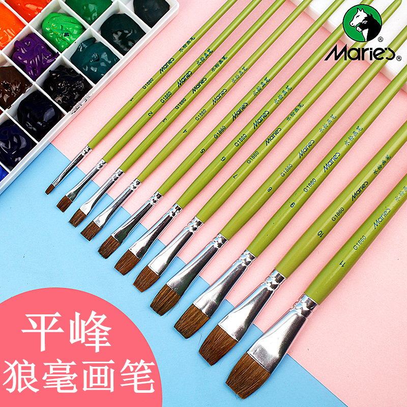 Mulley G1860 Wolf Millise Pink Paint Paintbrush Oil Painting Watercolor Green Pole Flat Head Propylene Painting Beginners Drawing