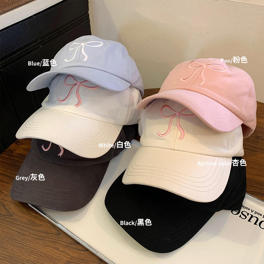 Korean Ins-Style Bowknot Baseball Cap for Women, Versatile Wide-Brimmed Soft-Top Cap, Large Head Circumference, Face-Slimming Hat