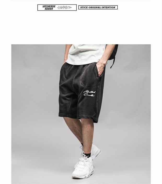 Số 7 Vũ trụ Mùa hè gốc Mỹ Bản gốc Retro Chữ thêu Công cụ thêu Túi lớn Quần short năm điểm Thủy triều Nam quần short nam