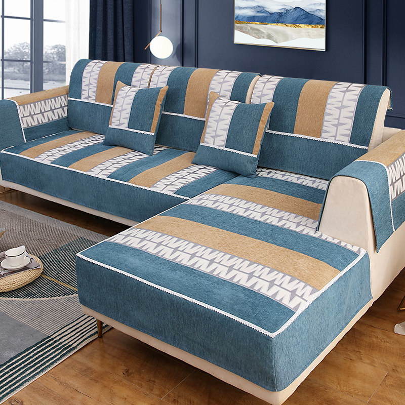 Sofa cushion four seasons universal Nordic simple high-grade chenille non-slip fabric cushion all-inclusive sofa cover cloth cover