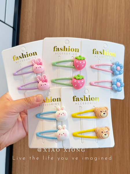 Kids Barrettes Cute Cartoon Hair Pin Baby Hair Accessories Rabbit Strawberry BB Clip Girl Side Clip Bang Clip New Arrival