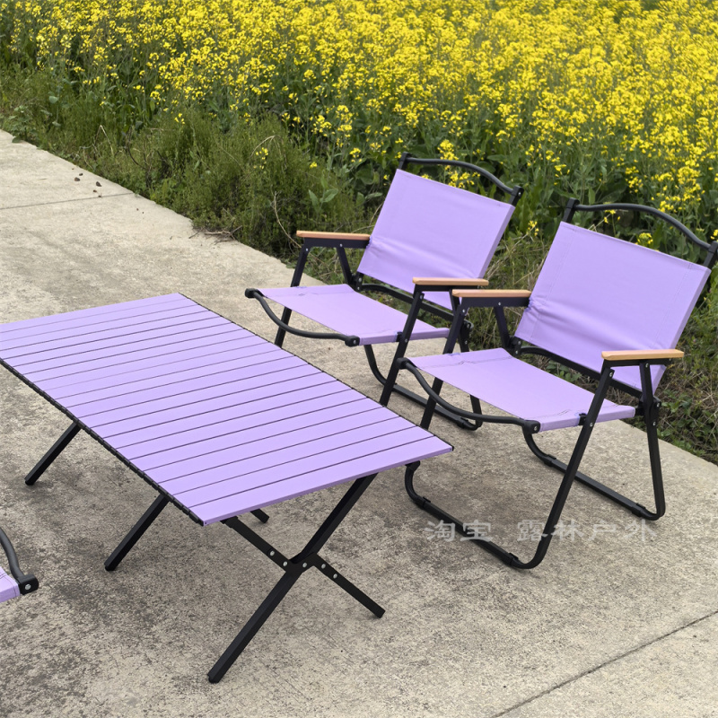 Outdoor Foldable Dreamy Purple Carbon Steel Egg Roll Table and Chair Set, Popular for Use in Trendy Restaurants, Camping Style Portable Table and Chairs