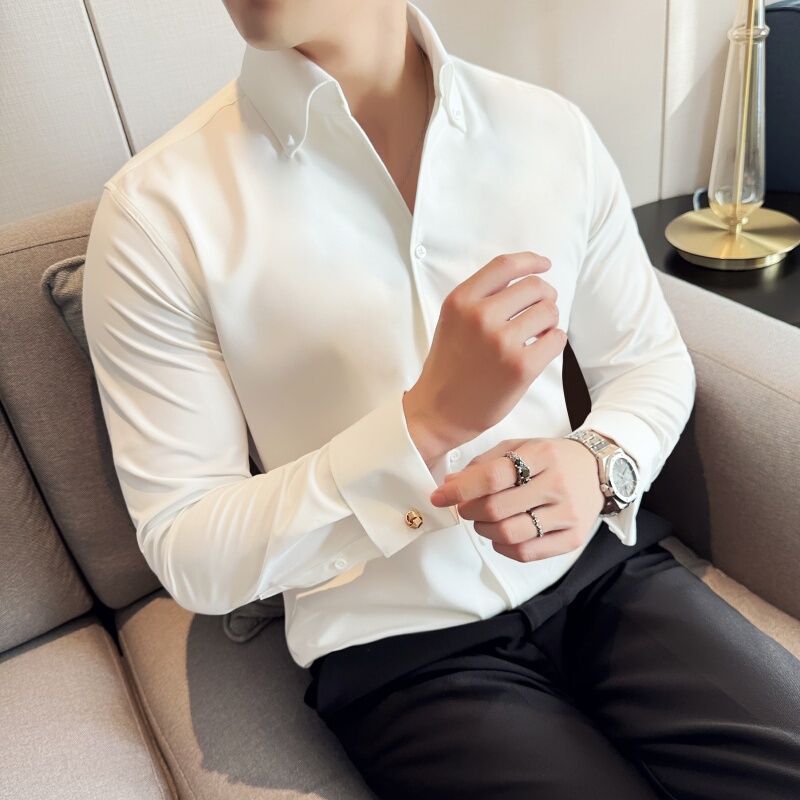 French Cufflink V-Neck Shirt for Men, Long-Sleeved, Spring and Autumn, High-End Business Casual, Trendy, Handsome, Slim-Fit Shirt French Cufflink V-Neck Shirt for Men, Long-Sleeved, Spring and Autumn, High-End Business Casual, Trendy, Handsome, Slim-Fit Shirt