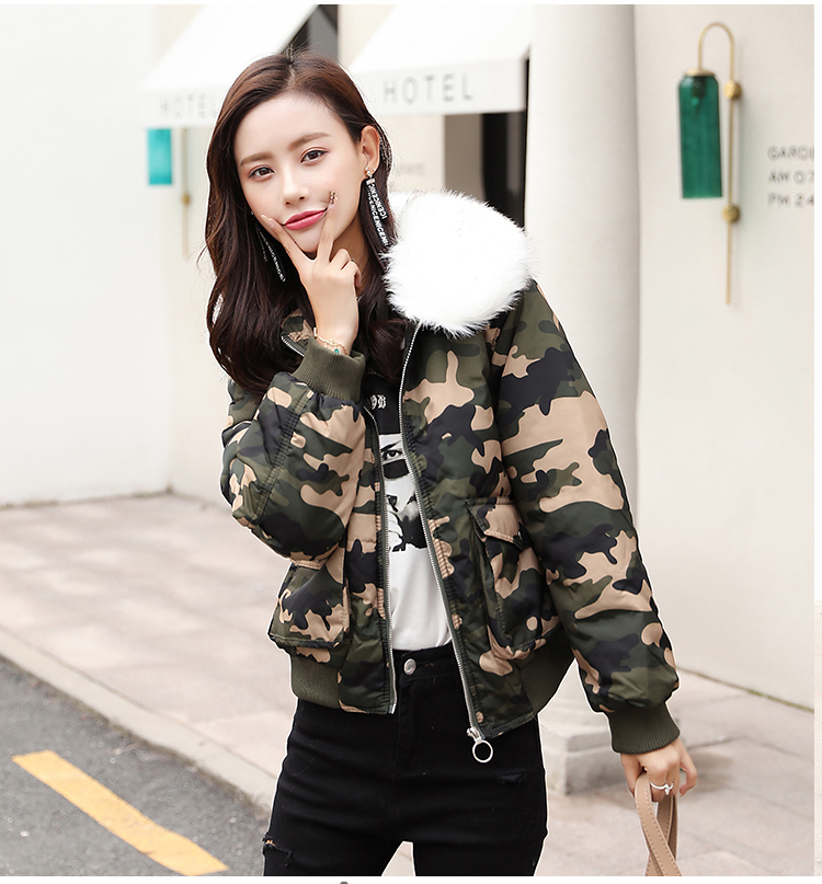 VK旗艦店 韓系棉衣短款毛領加厚迷彩單品外套