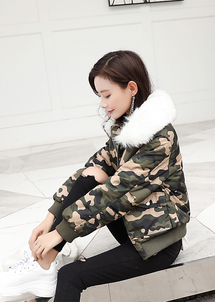 VK旗艦店 韓系棉衣短款毛領加厚迷彩單品外套