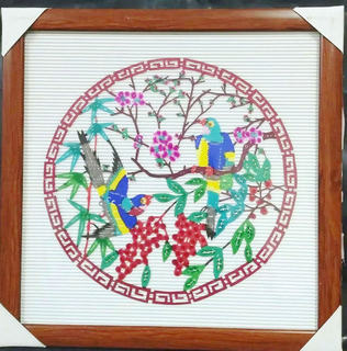 Picture frame with frame, colorful paper-cut window grilles, double birds, northern shaanxi folk crafts, housewarming gifts, living room hangings