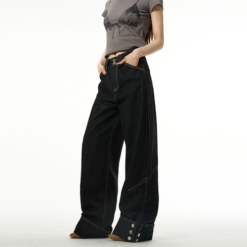 Черные штаны, джинсы для влюбленных, в американском стиле, свободный прямой крой