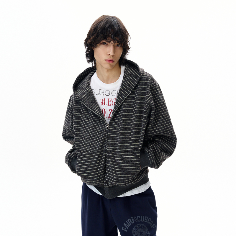 Tailang's Shop Autumn and Winter American-Style Lazy Chic Zipper Sweatshirt Sweater Unisex High-End Striped Jacket Couple Trendy