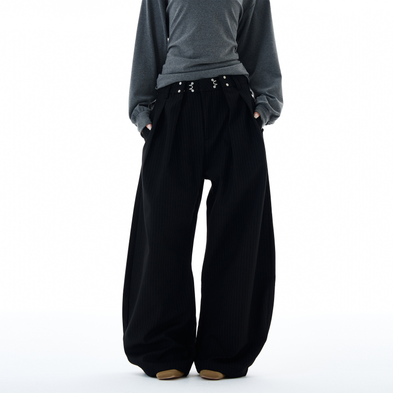 Tailang's Shop Features American-Style Design, Niche Pleated Striped Dress Pants for Men, with a High-End, Cool, and Old-Money Style, Suitable for Couples