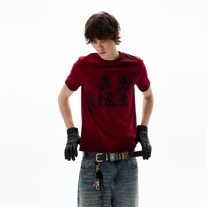 Tailang's Shop American Retro Distressed Regular Shoulder Short-Sleeve T-Shirt for Men, Cool and High-End Red Top, Couple's T-Shirt Tailang's Shop American Retro Distressed Regular Shoulder Short-Sleeve T-Shirt for Men, Cool and High-End Red Top, Couple's T-Shirt