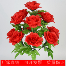Simulation 12 rose hibiscus rose rose rose bouquet wedding living room table decoration fake flower plastic flower factory direct sale