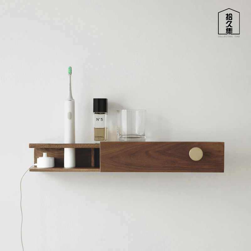 Solid wood wall-mounted toothbrush rack electric toothbrush rack free of punching makeup room dental cup holder charging seat storage layer holder