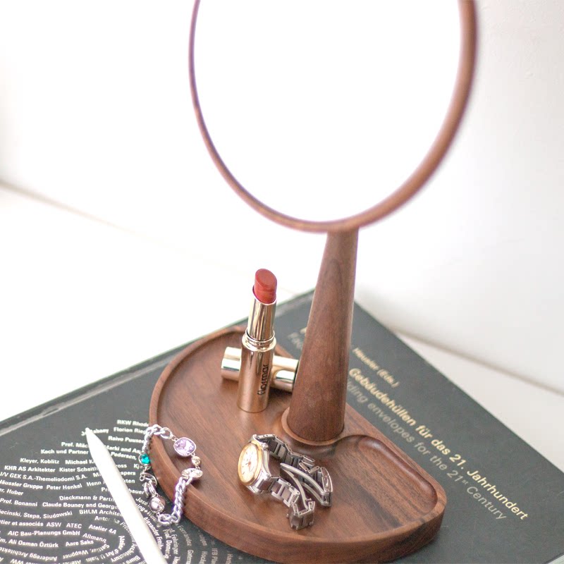 Mirror makeup mirror desktop desktop storage cute home simple ins wind Nordic wooden dressing table makeup mirror