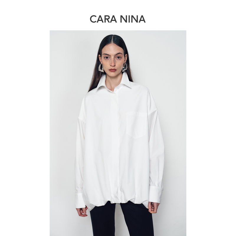 Cara Nina Tencel Cotton Sand-Washed White Floral Blouse with a Stylish Hem Design Cara Nina Tencel Cotton Sand-Washed White Floral Blouse with a Stylish Hem Design