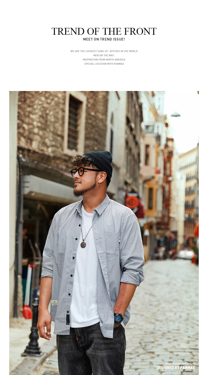 Thương hiệu quần áo nam PANMAX size lớn 2018 mùa thu mới áo sơ mi dài tay sọc cộng với áo tăng mỡ sơ mi kẻ caro