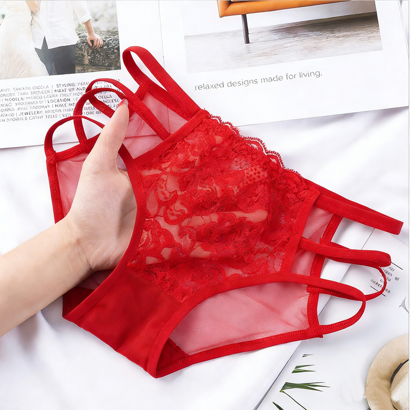 2026 New Style Red Plus-Size Sexy Panties for Chubby Women, Ultra-Thin Transparent Lace Mesh with Pure Cotton Crotch, Red for the Year of Birth 2026 New Style Red Plus-Size Sexy Panties for Chubby Women, Ultra-Thin Transparent Lace Mesh with Pure Cotton Crotch, Red for the Year of Birth