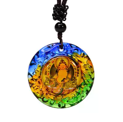 Gnot glazed yellow wealth god pendant pendant necklace brown rope diameter 3 5cm