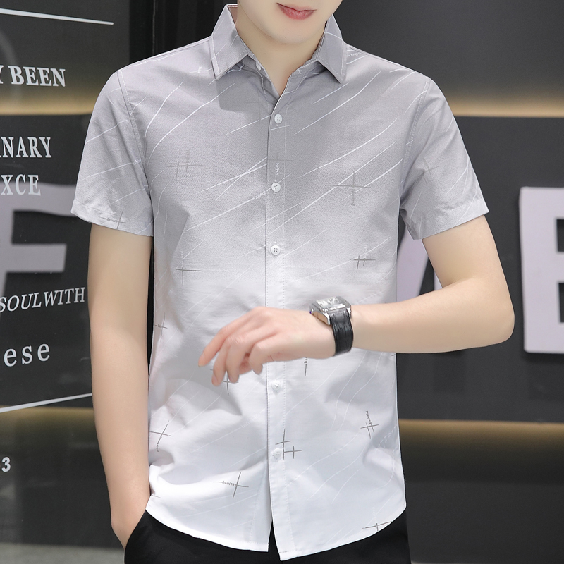 Ice Silk Short-Sleeved Shirt for Men, Summer Ultra-Thin Gradient Color Casual Shirt, Half-Sleeved Square Collar Shirt, Versatile and Handsome