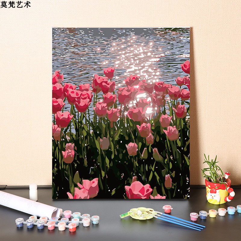 Digital oil painting diy hand filled with tulip Flower Living room Bedroom Decorative Painting Hand-painted Painted oil color Painting-Taobao