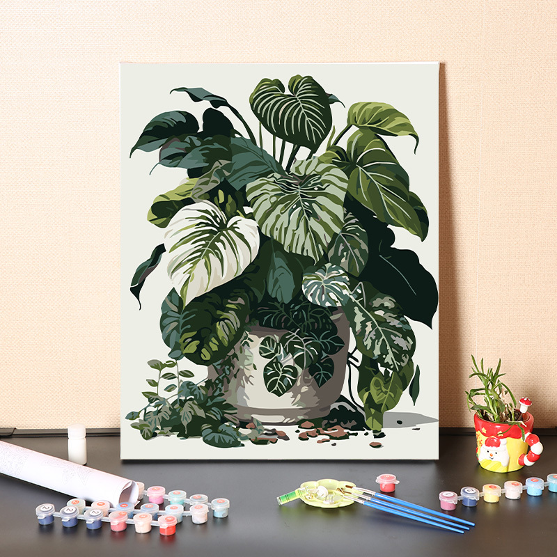 Digital Oil Painting DIY Hand-Filled Simple Modern Plain Leaf Pot Painting Stress-Relief Hand-Painted Coloring Oil Painting
