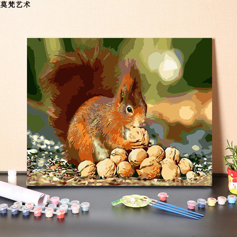 数字油画DIY手工填色松鼠风景亚麻布简约现代风格装饰画-Taobao-Tmall