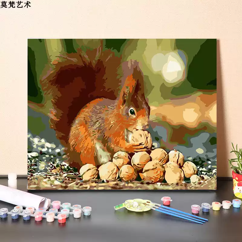 数字油画DIY手工填色松鼠风景亚麻布简约现代风格装饰画-Taobao-Tmall