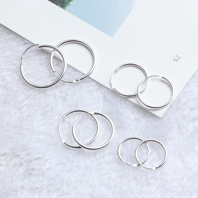 S925 sterling silver small ear ring ear bone ring female Japanese and Korean temperament large circle ear needle male simple and versatile drop earrings student