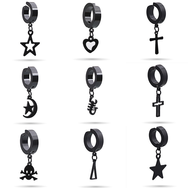 Korean fashion earrings without earrings men's single fake ear needle female ear clip long version titanium steel tide man without hole ear buckle