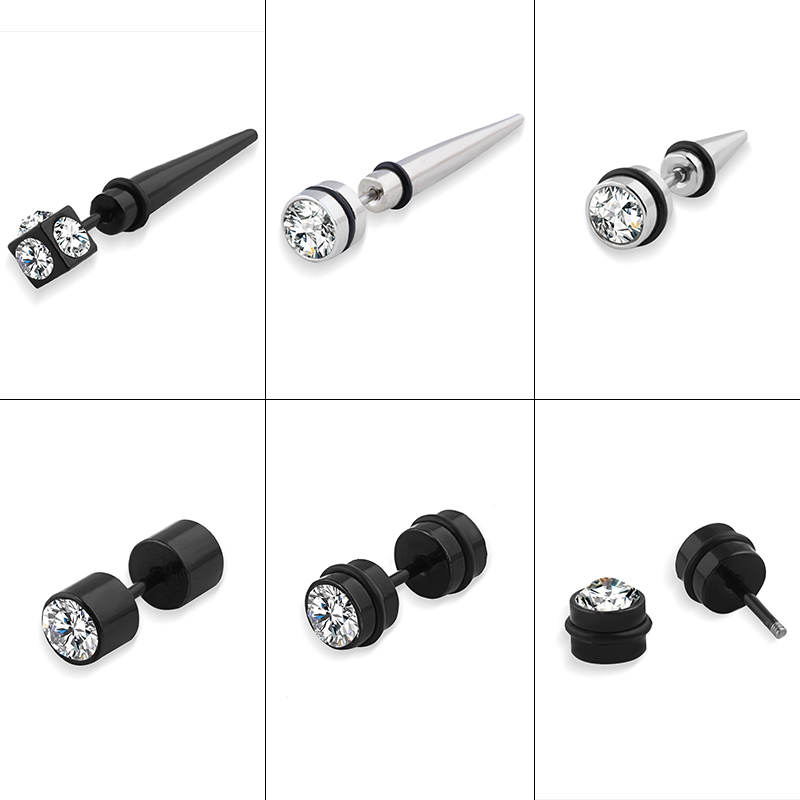 New titanium steel inlaid drilling ear pin male extra-long subwarhead earrings female with screw pointed stainless steel punk ear ornaments