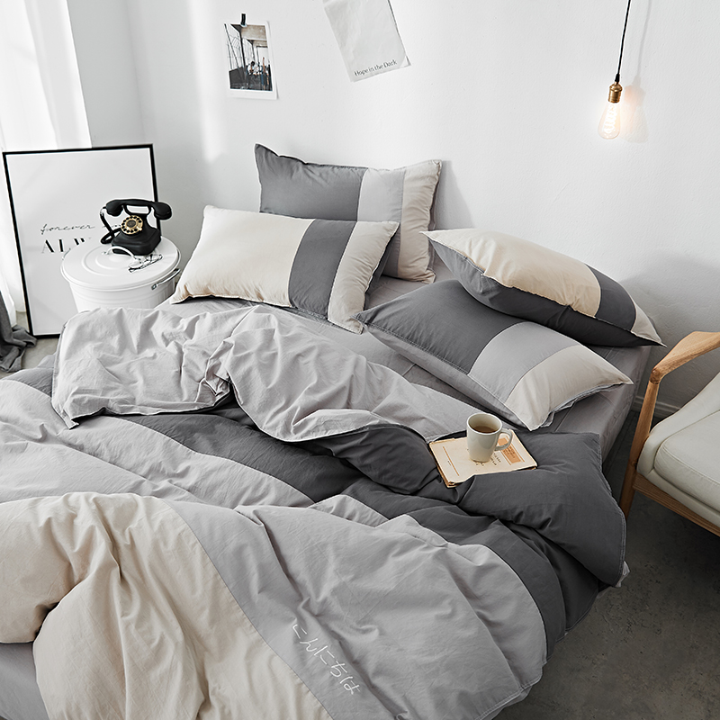 Nordic đơn giản rắn màu bông 1,5 / 1,8 m kiểu Nhật rửa sạch bông trải giường gia đình bốn doanh nghiệp giường quilt giường - Bộ đồ giường bốn mảnh bộ ra nệm