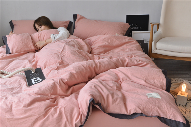 Nordic đơn giản denim rắn màu bông rửa doanh nghiệp giường đôi đơn chăn giường đơn cotton ba mảnh - Bộ đồ giường bốn mảnh chăn ga gối đệm cao cấp