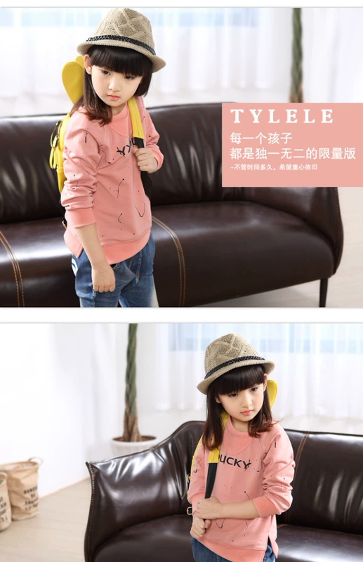 Mùa xuân và mùa thu mẫu bé gái áo thun cotton dài tay cho bé lớn và trẻ em thả lỏng đáy áo cộng với áo len nhung dày áo thủy triều