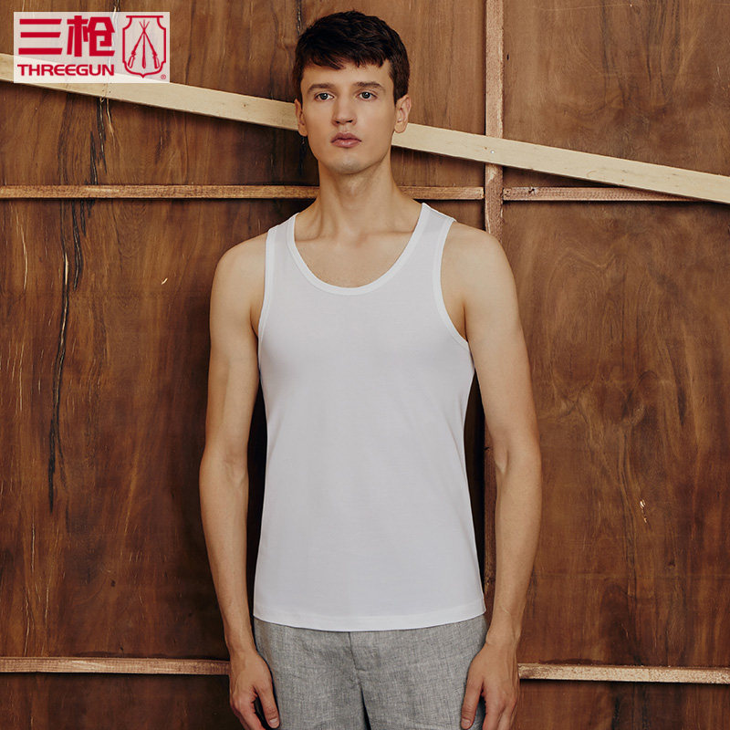 Three-gun vest men's elastic comfortable skin cotton fine bleach jersey men's base vest youth cotton white summer 30273