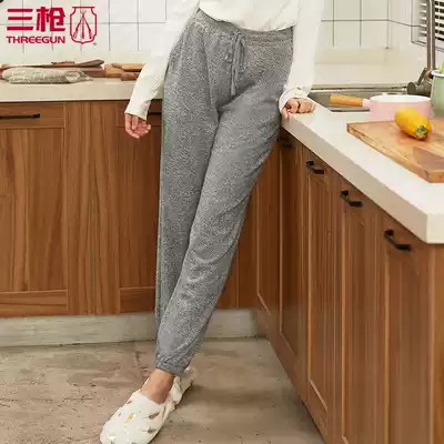 Three Guns Thickened Home Pants Women's Pants Flower Grey Flint Women's Home Trousers Sports Shrink Elegant 60896