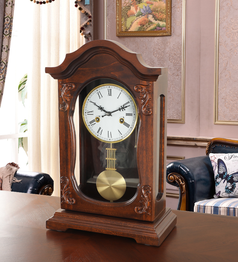 European mechanical clock household decorated with solid wood the clock tabletop antique clock watch creative polarist copper movement