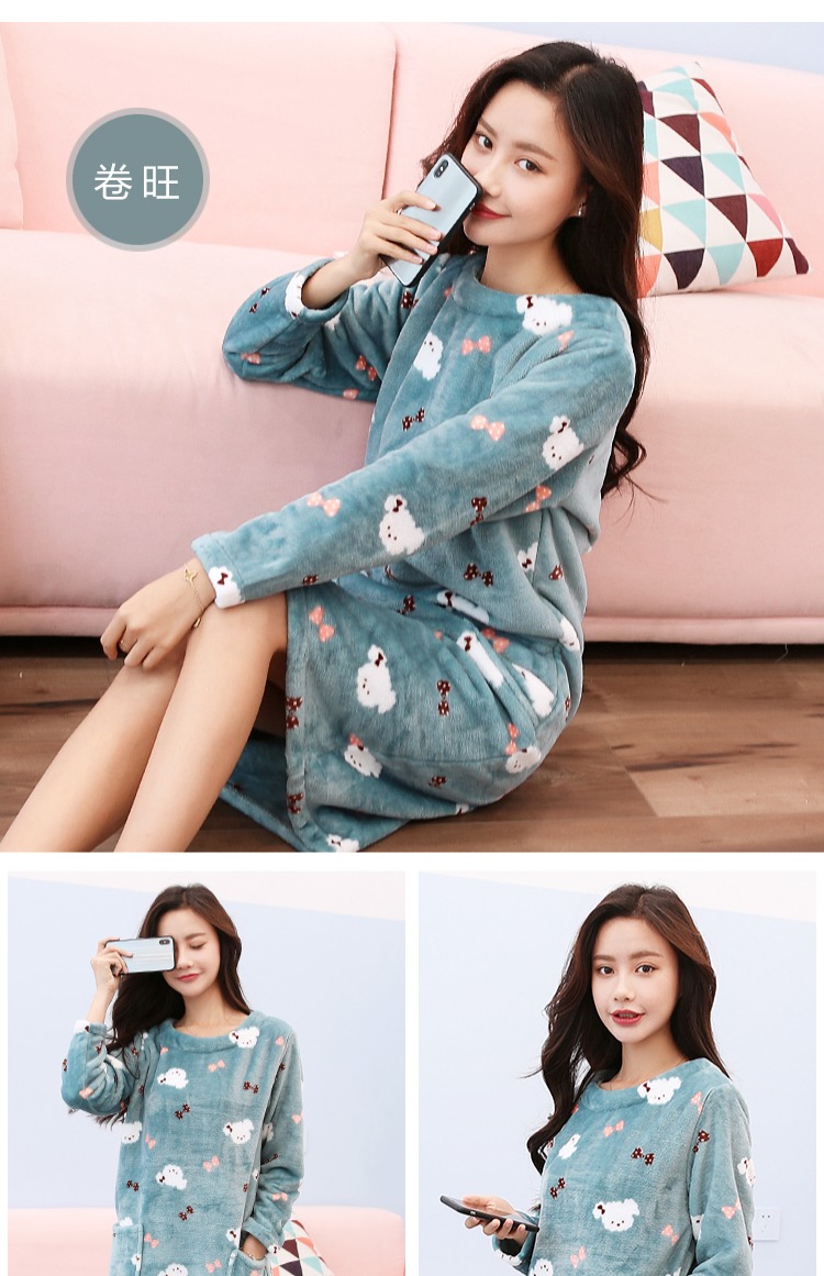 Đồ ngủ nhung san hô phụ nữ mùa thu và mùa đông kích thước lớn chất béo dày mm váy ngủ flannel ấm áp trong phần dài cộng với nhung lỏng váy xuông