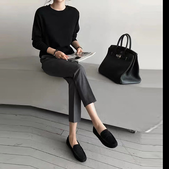 Suit pants, women's nine-point pants, spring and autumn high-waisted, loose, slim and drapey cigarette pants, high-end professional straight leg pants