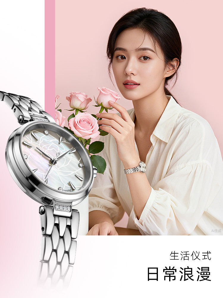 [Valentine's Day Gift] Tianwang Small Petal Women's Watch Light Luxury Niche Quartz Watch Dark Night Rose 31584