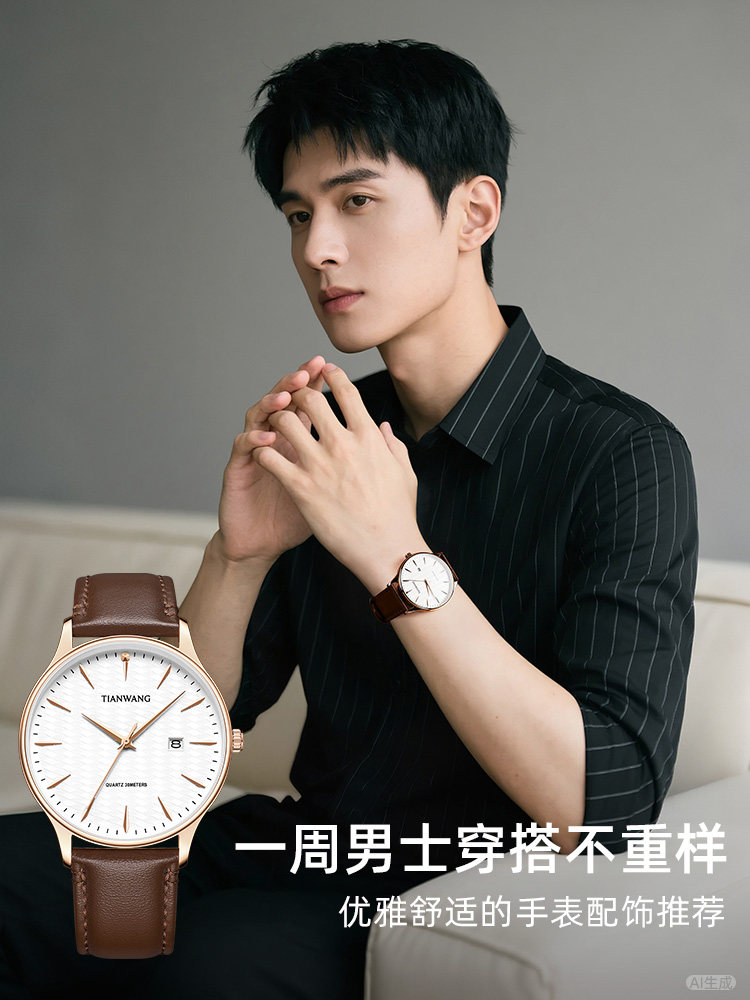 Tianwang Watch Canghai Series Business Men's Watch 31541 Water Ripple Quartz Thin Watch Practical Gift for Men