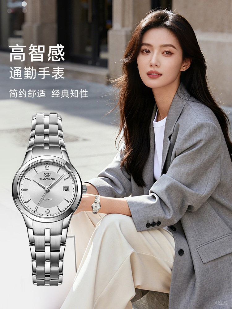 New Year's Gift Tianwang Watch Elegant Steel Band Small Dial Quartz Women's High-End Watch 3626