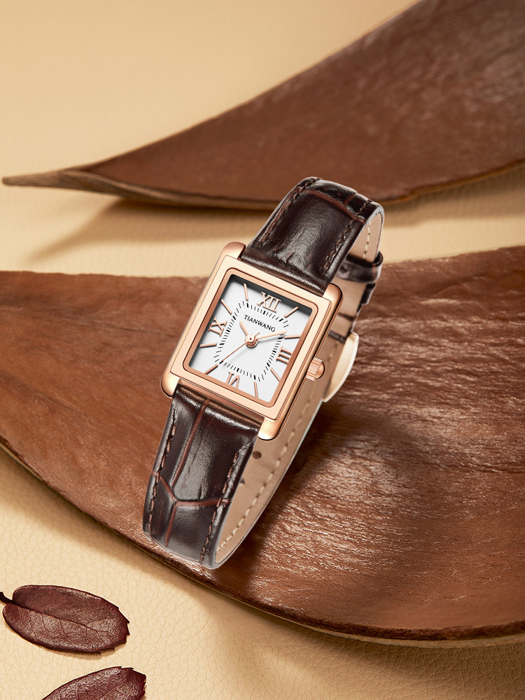Tianwang Watch Retro Small Square Watch 31315 Genuine Leather Exquisite Small Dial Quartz Niche Light Luxury Watch New Year Gift