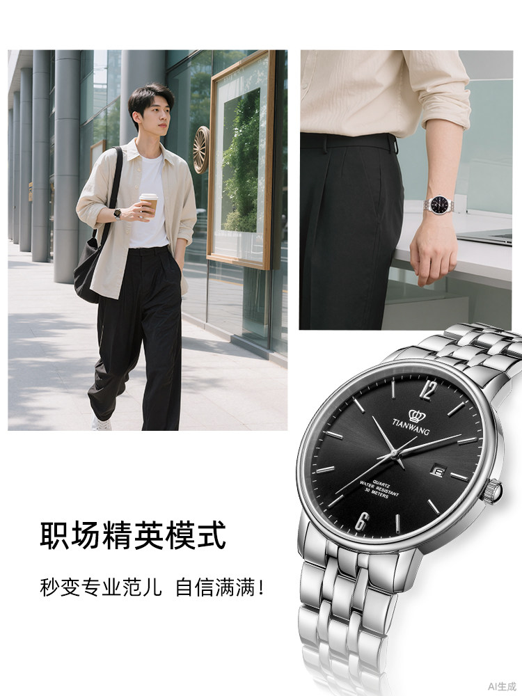 [New Year's Day Festival] Tianwang Watch Quartz Business Watch Men's Waterproof Calendar 31308 New Year's Gift for Boys