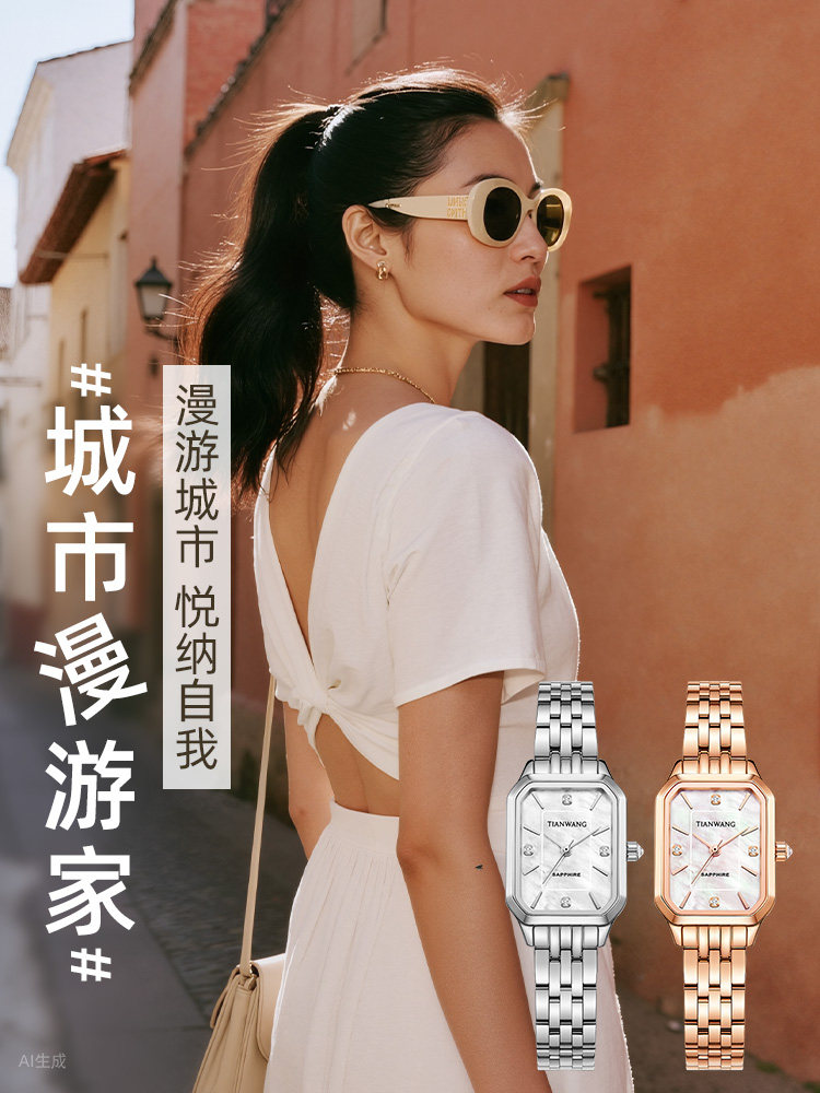 Tianwang Watch Mother-Of-Pearl Small Square Watch Niche Light Luxury Quartz High-Value Women's Watch Silver 31542 New Year Gift