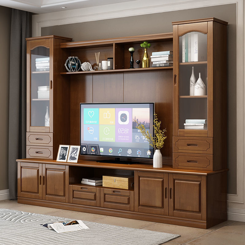 Solid Wood Tv Cabinet Background Cabinet Integrated Wall Cabinet Home Multifunctional Living Room Overall Small Apartment Modern Simple