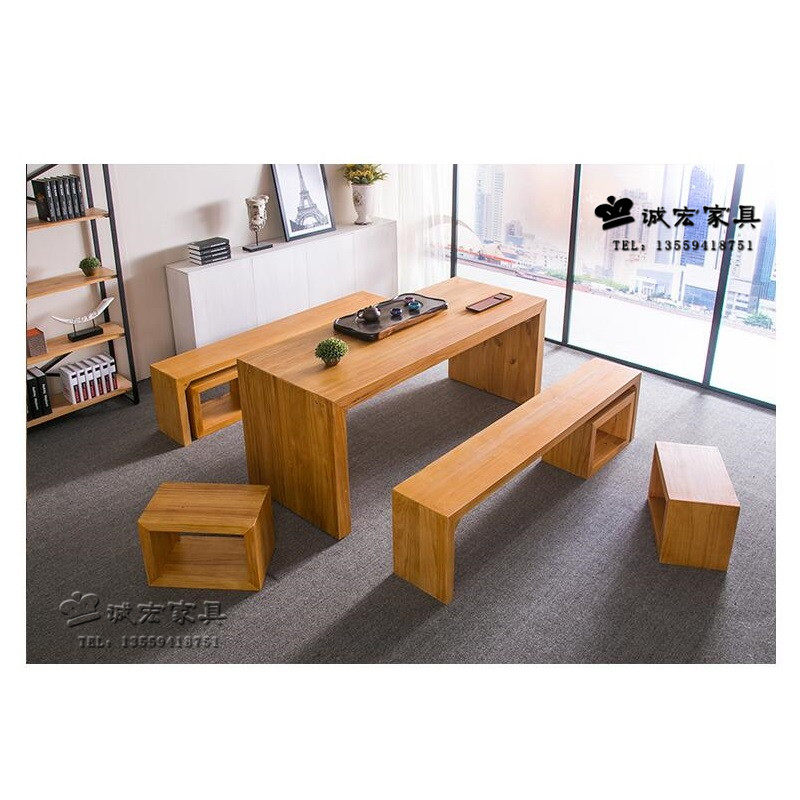 Simple modern fashion tea table stool chair tea making rectangular living room coffee table combination home table log